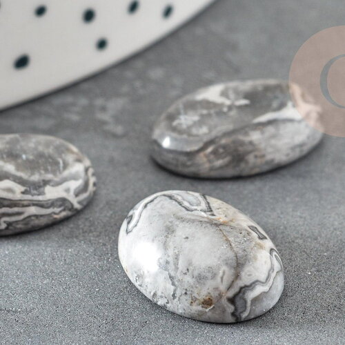 Cabochon ovale jaspe zebra naturel 13x18mm, x1 (g5050)