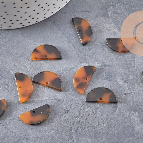Pendentif demi-cercle marron, perle acétate, perles plastique,connecteur plastique,3cm, x5 ou x10 (g1403)