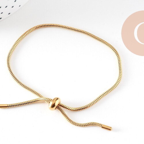 Bracelet réglable chaine serpent fermoir frein acier 304 inoxydable doré ip 14k 2mm/ 27cm, x1 (g5496)