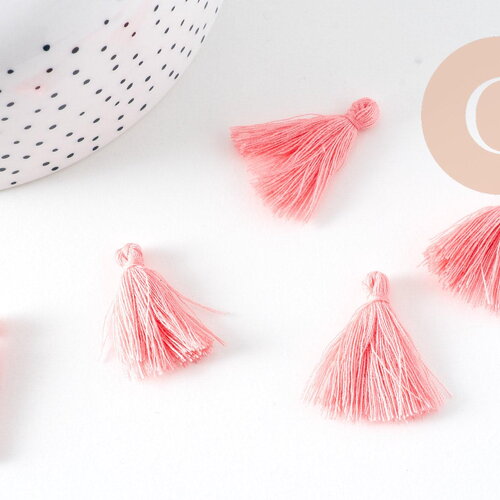 Pompon rose corail coton,décoration pompon,accessoire coton, pompon boucles,fabrication bijoux,coton rose,28mm, x5 (g0984)