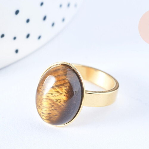 Bague cabochon pierre oeil de tigre doré taille 54, x1 (g6792)