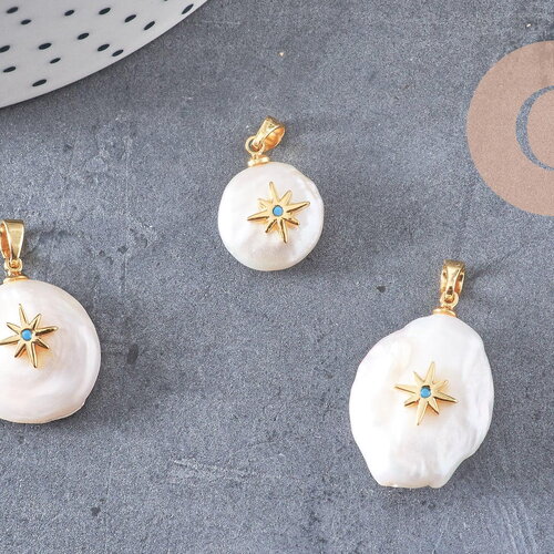 Pendentif perle naturelle keshi étoile 17-27mm, x1 (g1955)