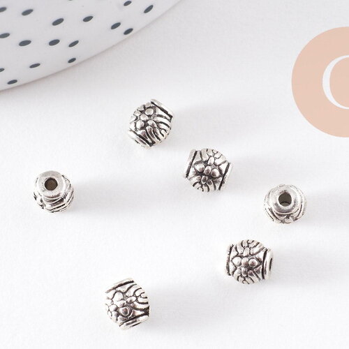 Rondelle ovale texture argent vieilli,perles dorées, sans nickel,perle intercalaire, 6mm, x10 (g2621)
