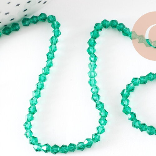 Perles cristal toupies à facette vert transparent, perle cristal vert, , fil de 45cm, 3x3mm, x1 (g0950)