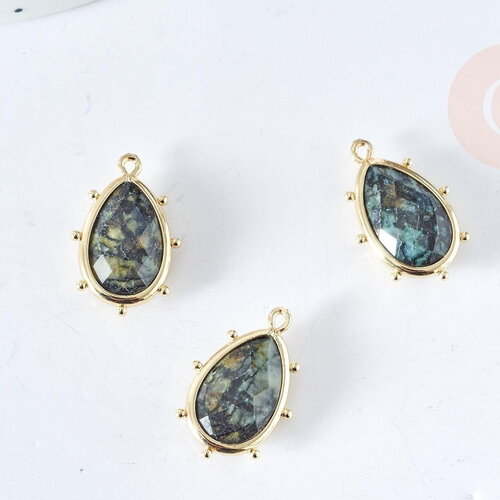 Pendentif goutte turquoise africaine naturelle laiton doré 22.5mm,pendentif bijou pierre naturelle, x1, g8366