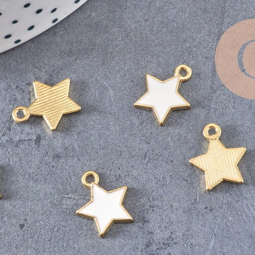 Pendentif étoile zamac doré émaillé et zircon 14mm, x10 (g4291)