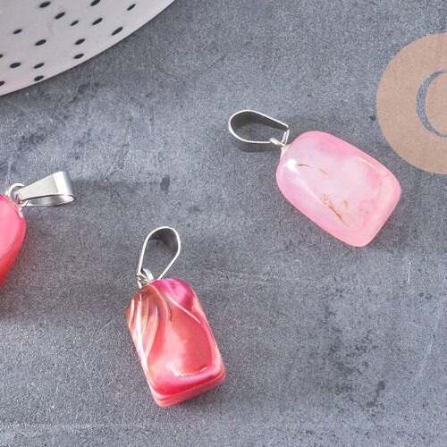 Pendentif agate rose rayée support acier argent, pendentif pierre, agate naturelle,création bijoux, pierre naturelle, 23mm, x1, g3901
