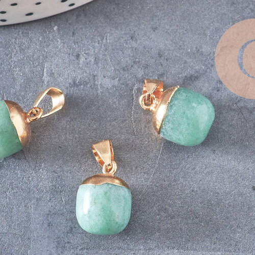 Pendentif goutte aventurine verte fer doré 17~19mm,création bijou pierre, x1 g5209