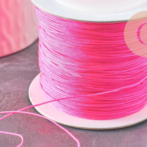 Cordon fil de jade rose fluorescent polyester 0.6mm, cordon pour création de bijoux x1 mètre g9535
