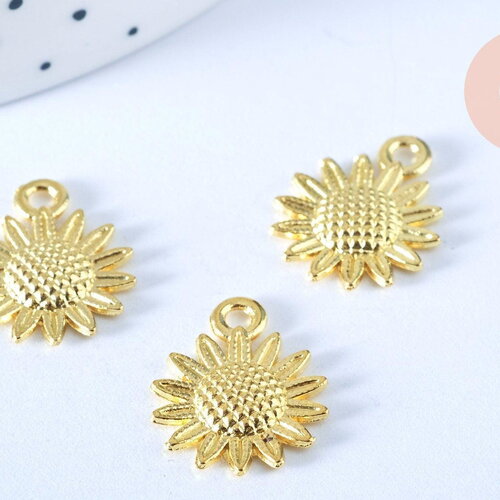 Pendentif fleur tournesol zamac doré 18.6mm, x1 (g5868)