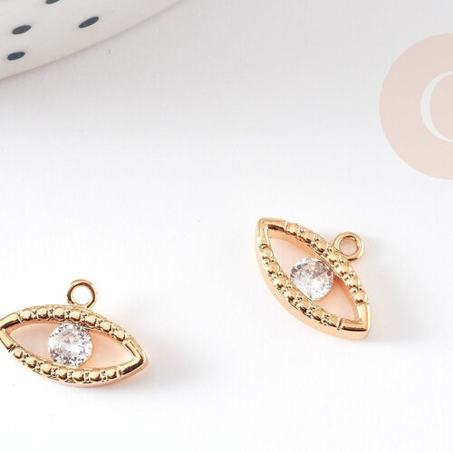 Pendentif œil doré cristal zircon,pendentif doré,porte-bonheur,laiton doré, pendentif etoile,création bijoux,10.5mm, x2 g1616