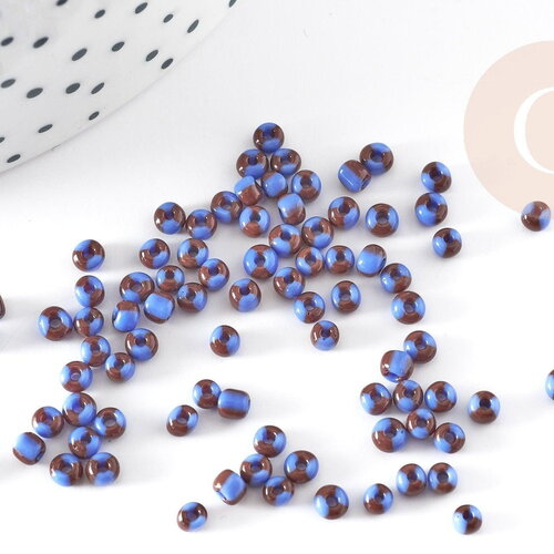 Petite perle rocaille rayé noir bleu 2.5x3mm, x 10gr (g3675)