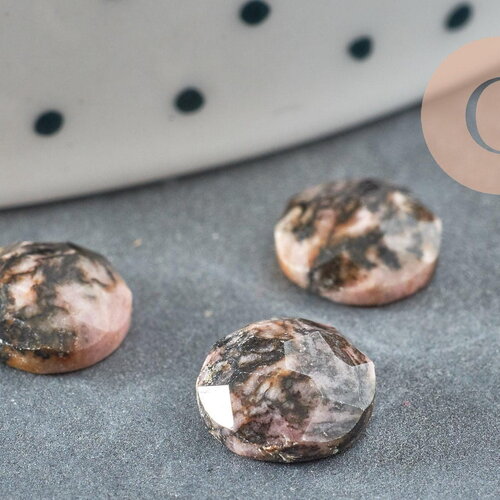 Cabochon rond rhodochrosite naturelle facettes 8mm, x1 (g5924)