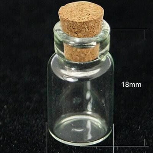 Petite bouteille en verre bouchon liège 18x10mm, x1 (g4887)