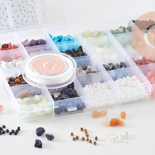 Kit mix de perles 18 couleurs pierre lithothérapie x1 (g10956)