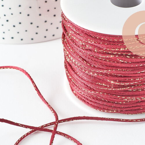 Cordon rouge or, fabrication bijoux,ruban mariage, scrapbooking, largeur 1.8mm, x1 mètre (g8244)