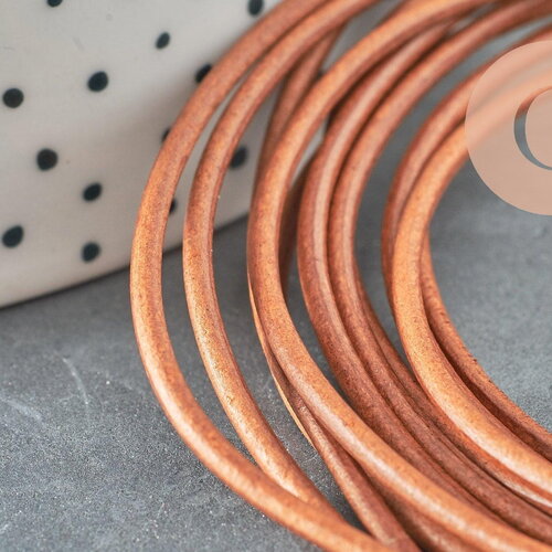 Cordon cuir naturel marron 2mm, x1 mètre (g0930)