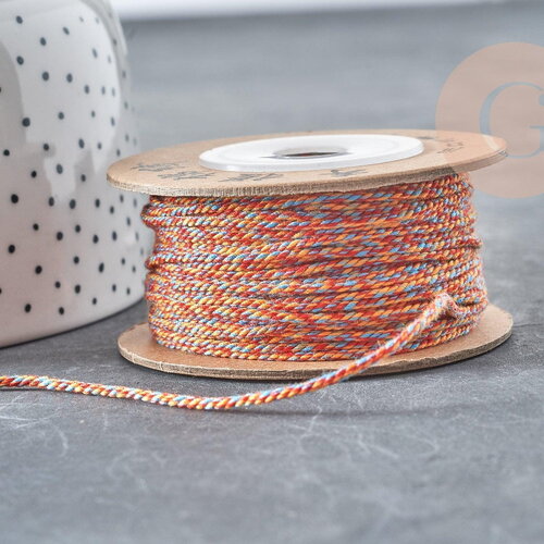 Cordon en coton tressé orange rouge bleu 1.2mm, cordon pour bijoux scrapbooking et fabrication bijoux, x1 mètre g9196
