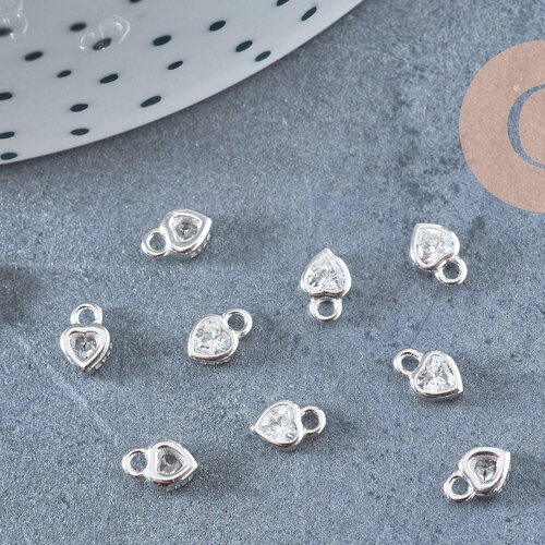 Pendentif coeur argent massif 925 et zircon 6mm, x1 (g10739)