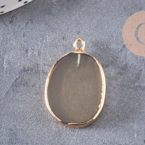 Pendentif ovale quartz fumé naturel 28mm, x1 (g1137)