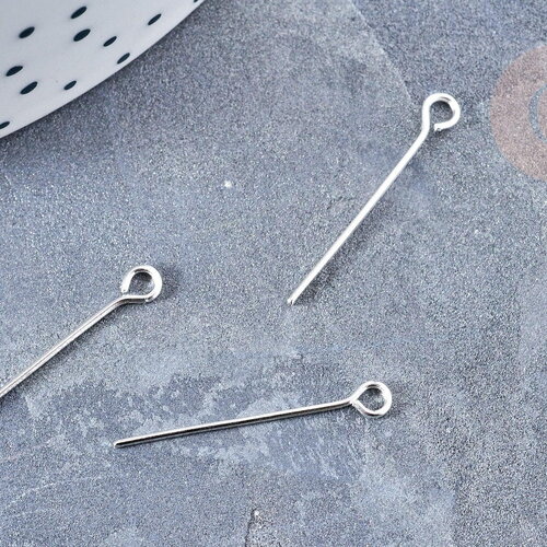 Tiges tête boucle fer argenté 24mm, x10gr (g8299)