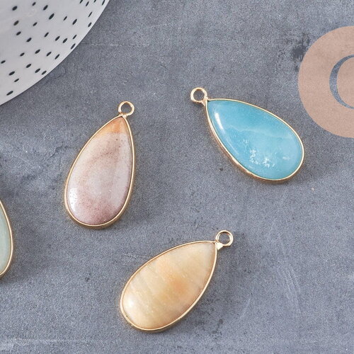 Pendentif goutte amazonite naturelle laiton doré 33mm, x1 (g1471)