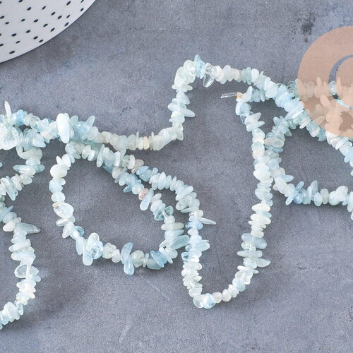 Perle chips aigue-marine naturelle 12mm, x1 fil de 80cm (g1324)