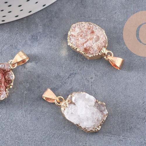 Pendentif agate blanche druzy, pendentif pierre, support doré, pierre naturelle,30mm, x1 (g1482)