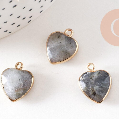 Pendentif coeur labradorite facettes, pendentif pierre, labradorite naturelle, pendentif coeur, unité, 17mm-g0598
