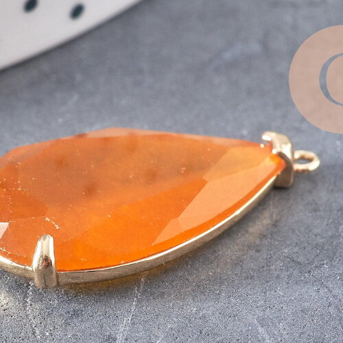 Pendentif goutte agate jaune support doré, pendentif pierre,agate naturelle,agate rouge,création bijoux, pierre naturelle, 32mm, x1 g3547