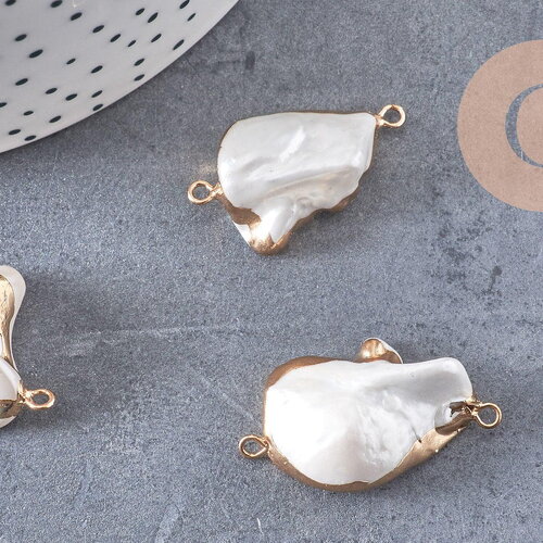 Connecteur pendentif grosse perle naturelle keshi,perle de culture, perle naturelle blanche,26mm, x1 (g5144)
