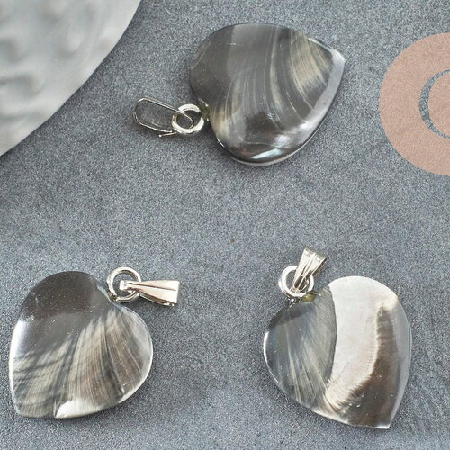 Pendentif coeur nacre noire naturelle platine 17-19mm, x1 (g3994)
