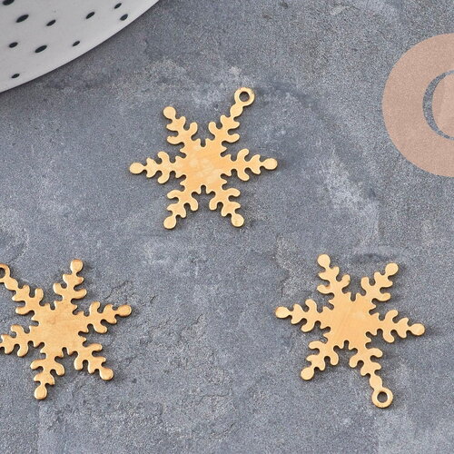 Pendentif flocon de neige laiton brut 21mm, x2 (g11036)