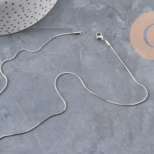 Collier chaine serpent acier inoxydable platine 1.5mm/45cm, x1 (g11065)