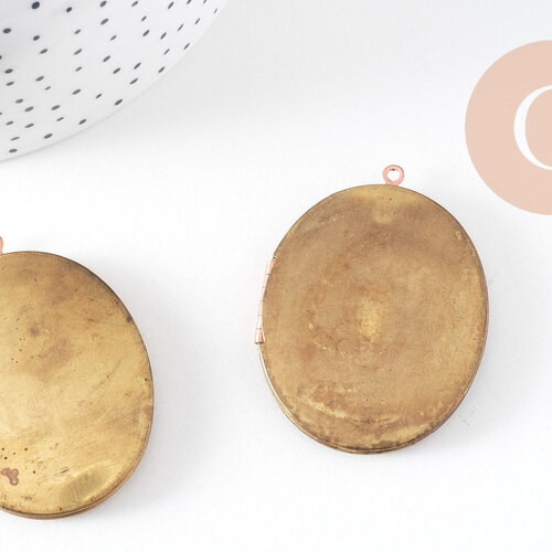 Pendentif locket medaillon laiton brut médaillon vintage, création collier, 48mm, x1 (g1284)