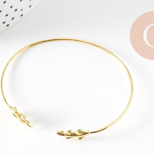 Bracelet jonc ouvert réglable 16k feuille 63mm, x1 (g2199)