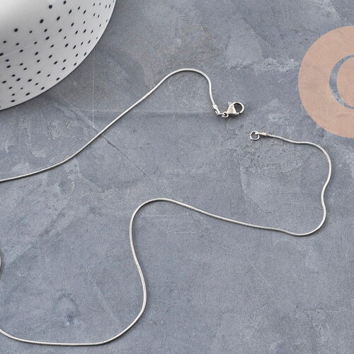 Collier chaine serpent acier inoxydable platine 0.8mm/45.5cm, x1 (g11054)