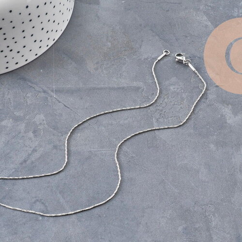 Collier chaine serpent acier inoxydable platine 1mm/42.5cm, x1 (g11057)