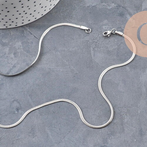 Collier chaine serpent acier inoxydable platine 2.2mm/45cm, x1 (g11056)