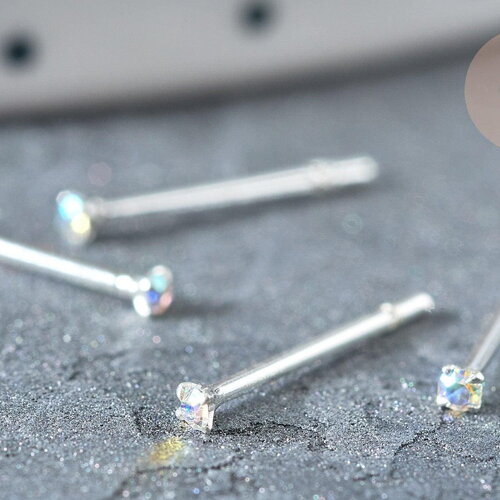 Piercing clou argent 925 massif strass irisé 1.5mm, x1 (g7597)