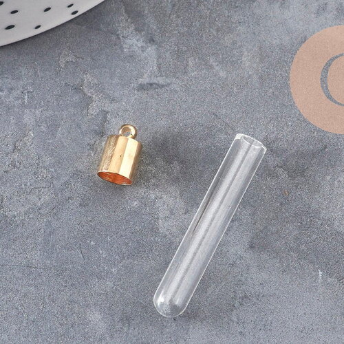 Pendentif fiole bouteille verre fer doré 34mm, x1 (g11063)