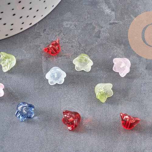 Perles fleur de rose verre tchèque multicolore 11mm, x10 (g11041)