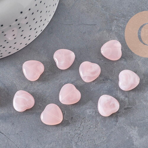 Perle coeur acrylique imitation pierre 15mm, x10 (g11040)