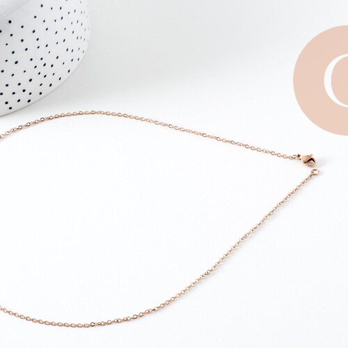 Collier chaine complète avec fermoir acier or rose 14k forçat 1.9mm/45cm, x1 (g1102)