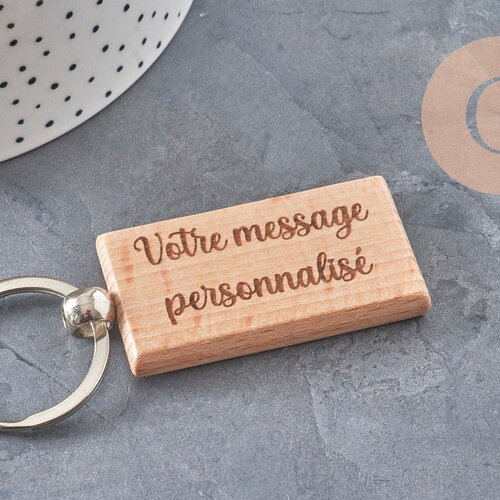 Porte-clef rectangle bois personnalisable 63.5mm, x1 (g9633)