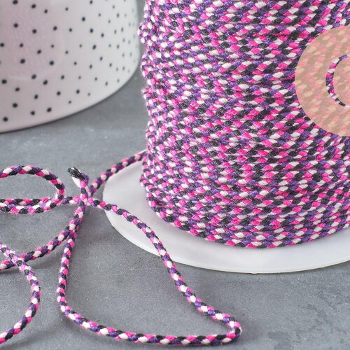 Cordon tressé blanc violet bleu 2mm, cordon pour bijoux, cordon multicolore scrapbooking, corde décoration, x1 mètre g5936