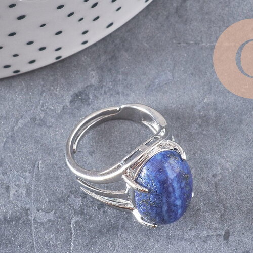 Bague réglable argentée lapis lazuli naturelle 18mm, x1 (g2634)