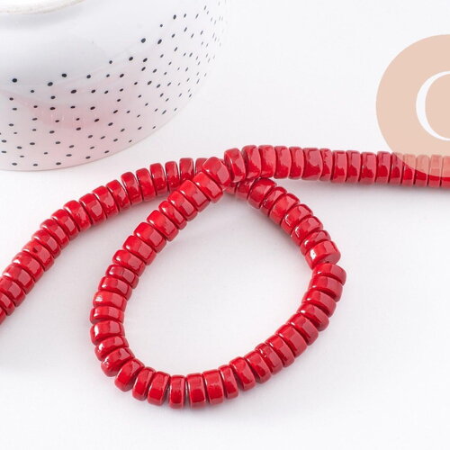 Perles rondes rondelles turquoise rouge 10x4mm, x1 fil de 50cm (g0989)