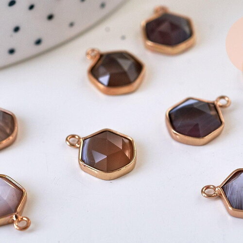Pendentif hexagone agate naturelle 15mm,pendentif pierre,pendentif collier,pierre naturelle,pendentif agate botswana, x1 g5630