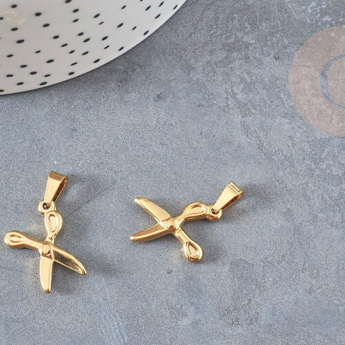 Breloque pendentif ciseaux acier 304 inoxydable doré 20mm,sans nickel, pendentif acier inoxydable création bijoux couture, x1 g6328